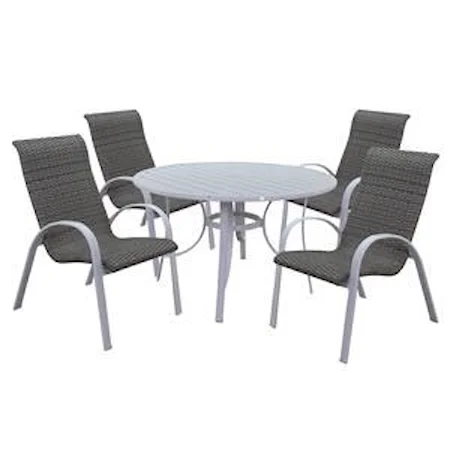 48 Inch Round Slat Top Dining Table and 4 Dining Chair